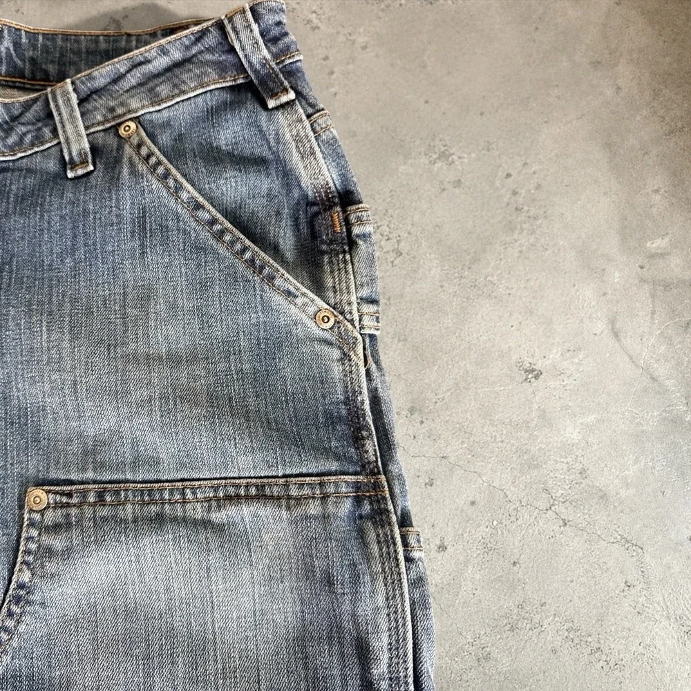 Carhartt Jeans Women 8 Blue WB003 Double Knee Carpenter Distressed Raw Hem